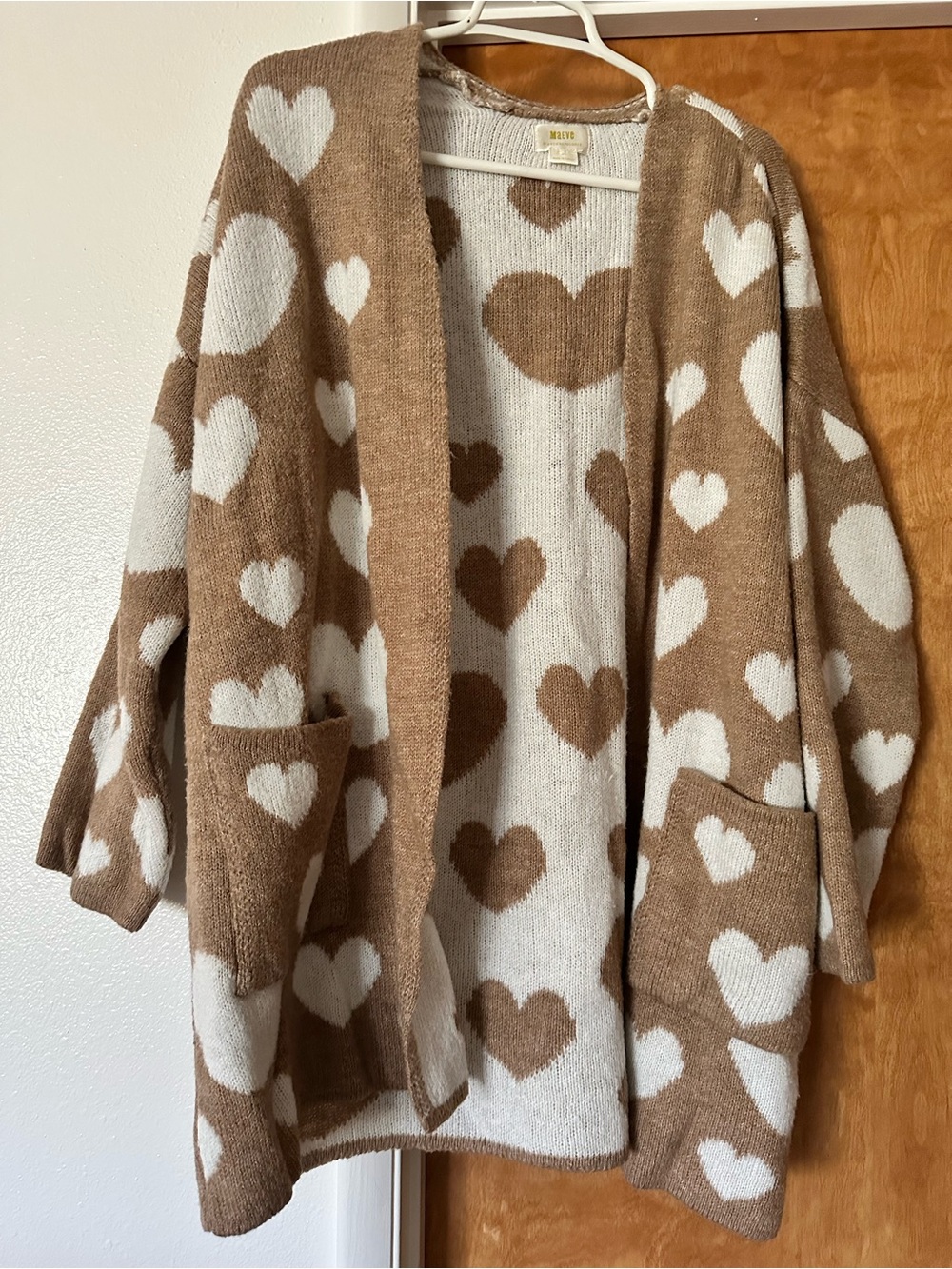 Maeve by Anthropologie Heart Print Open Cardigan - Brown & White M/L